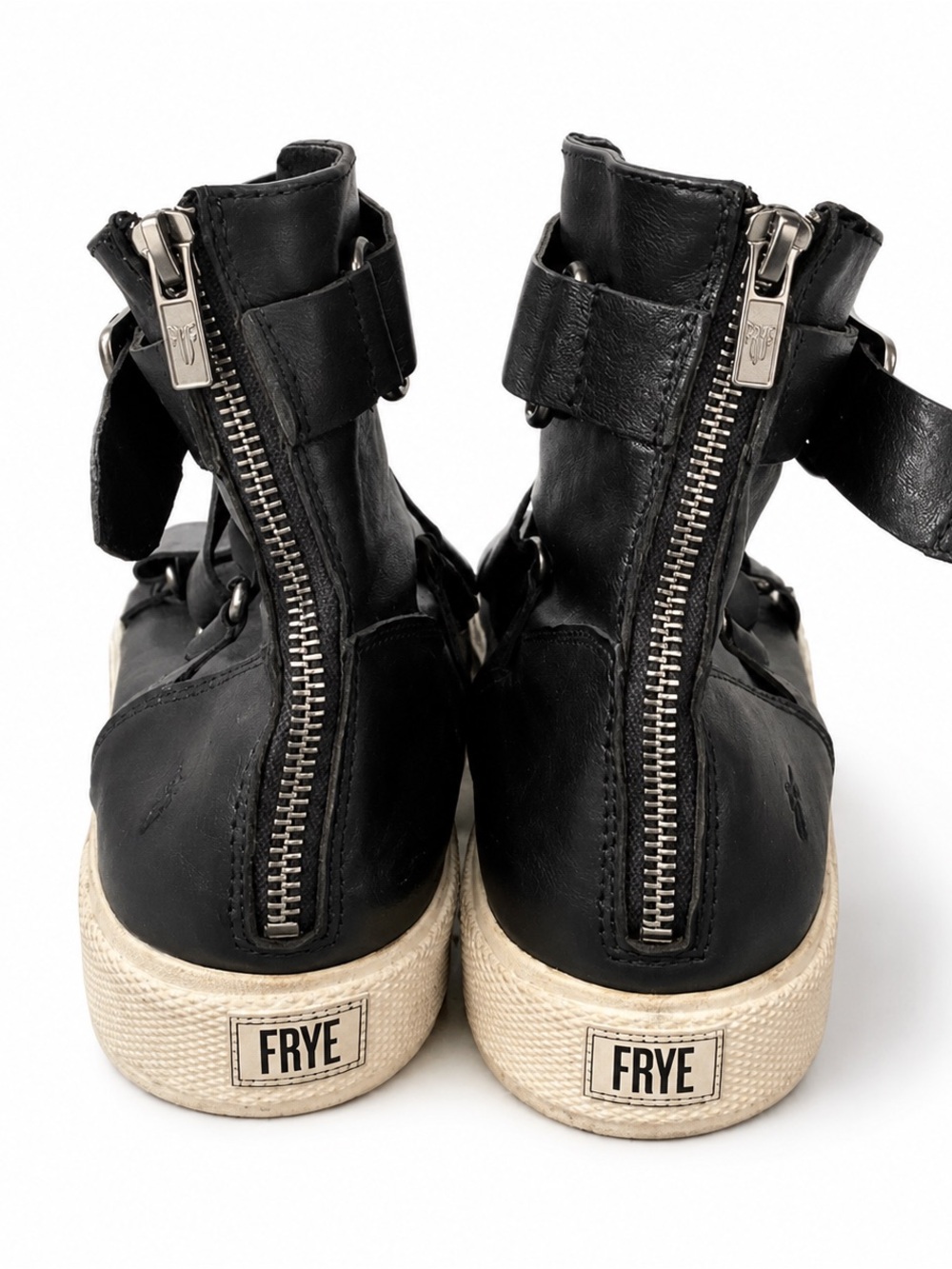 Frye Black Leather High-Top Sneakers with Cream Rubber Sole - Picture 7 of 12